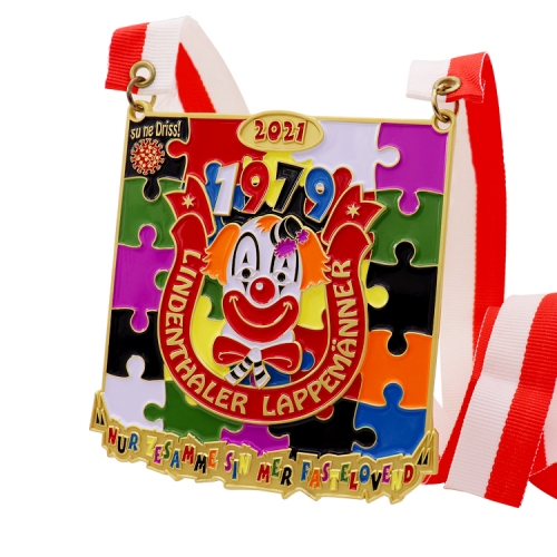 Custom logo kids large gold plated enamel colorful commemorative clown carnival events medals