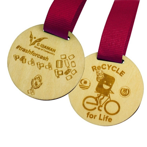 Custom Wooden Medal 50mile Wood Marathon Sports Ribbons Medals with Laser Engrave Logo