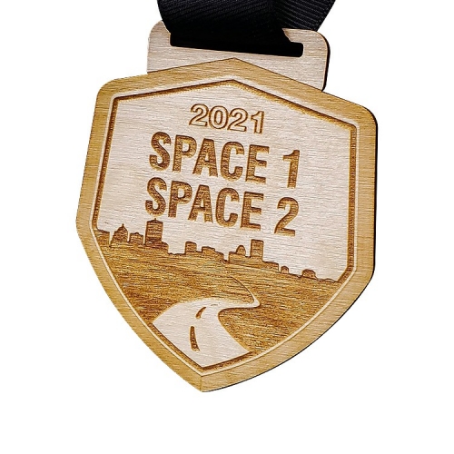 Custom 30 KM Running Two Side OEM logo Wooden Medallion Medal with Rope & Ribbon